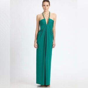 BCBGMAXAZRIA Sophira Green Halter Gown Size XS